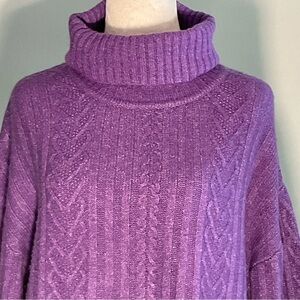 Divided H&M Med Lilac Purple Turtleneck Cable Knit Sweater Bishop Sleeves